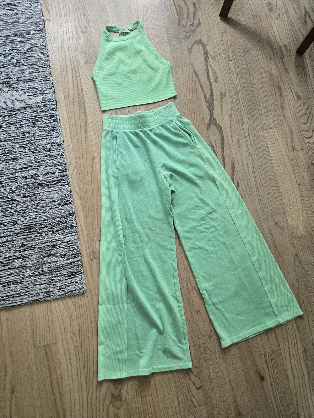 Light Green Wide-Leg Lounge Pants with Elastic Waist